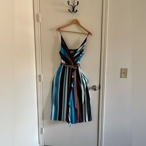 NWT LOFT Striped Wrap Midi Dress Multicolor Size Medium